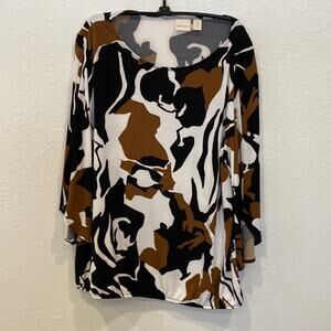 Chico’s Abstract Floral Cold Shoulder Blouse EUC Sz 16 Stretchy 3/4 Sleeves